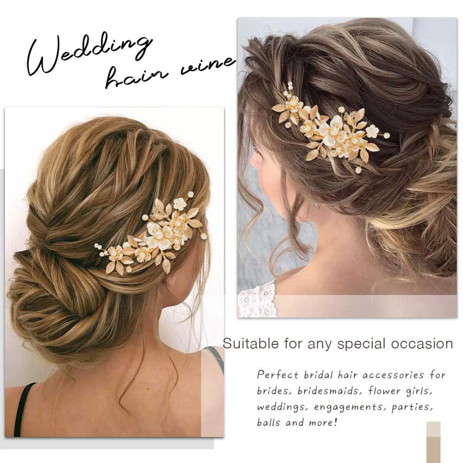 White Flower Hairpins Side Clips Gold Color Alloy Leaf Hairclips Pearls Headpieces Bride Wedding Party Hair Jewelry Accessories