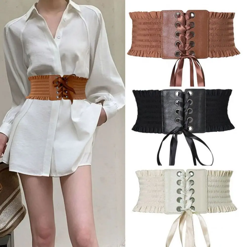 Fashion Wide Corset Waist Belt PU Leather Stretchy Waistband Strap Decorative DIY Body Shapewear For Women Lady Girl Bridal