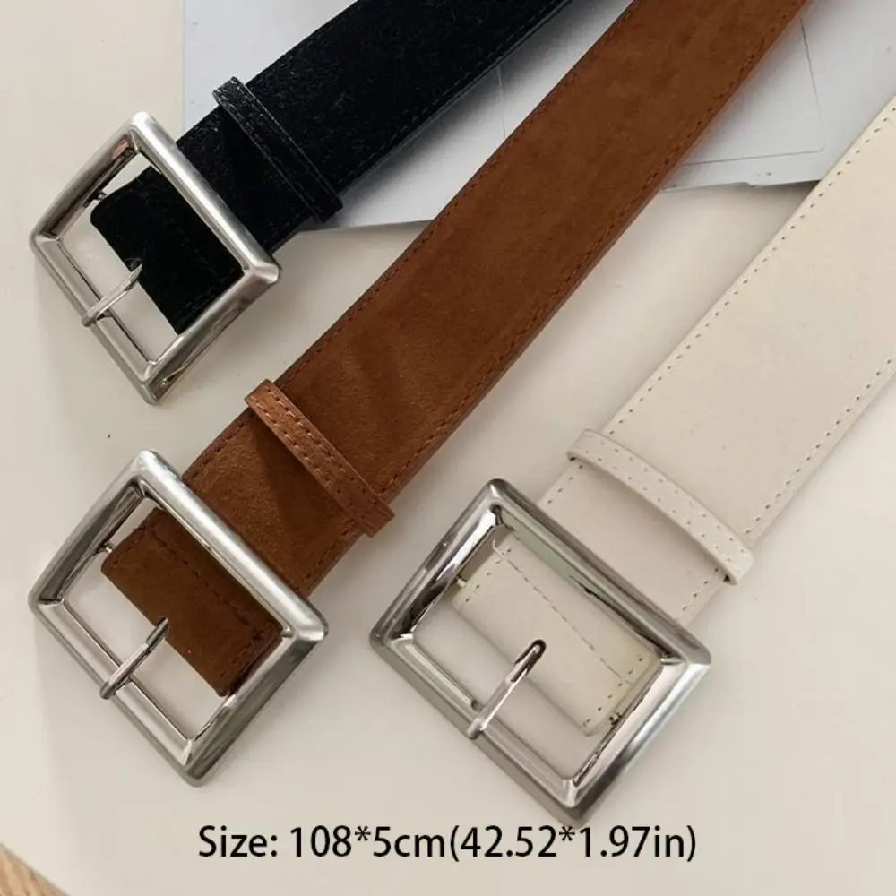 Retro Jeans Decor Wide Belt Square Buckle Width Pu Waistbands Suede Spicy Girl Trouser Decoration Daily
