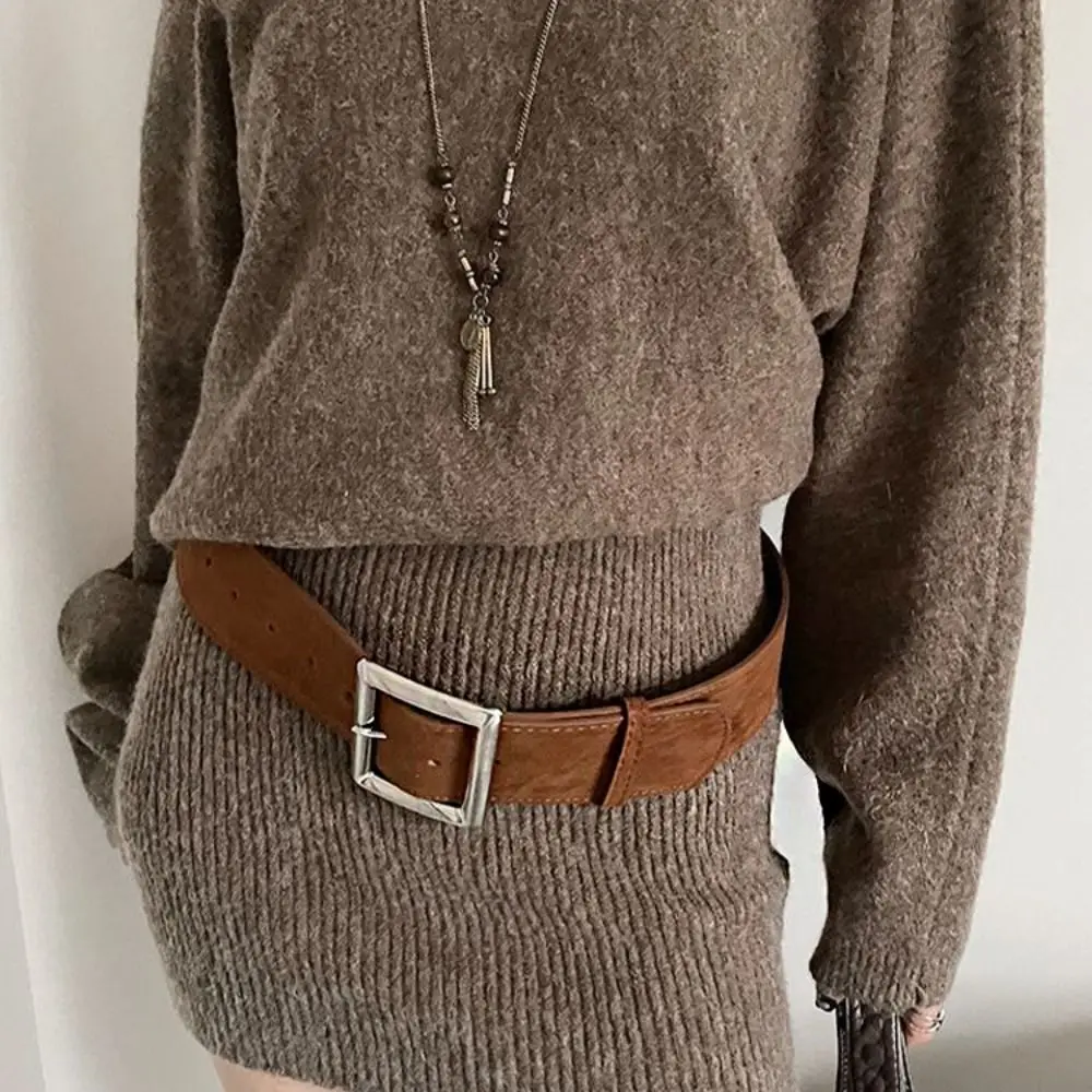 Retro Jeans Decor Wide Belt Square Buckle Width Pu Waistbands Suede Spicy Girl Trouser Decoration Daily