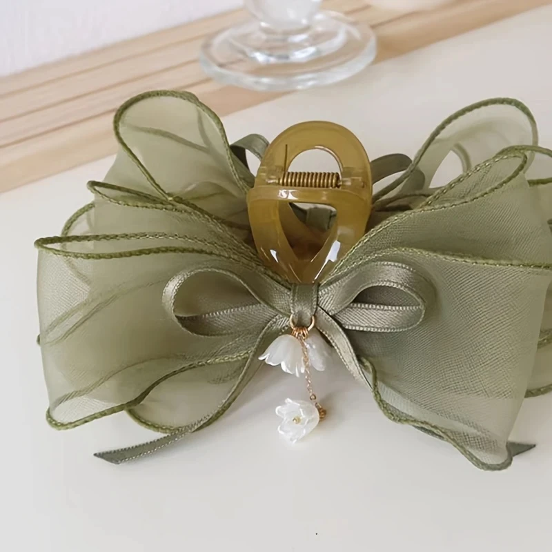 1pc Forest System Bow Hair Clip Lily of the Valley Floral Shark Clip for Women Super Sensen Hairpin Elegant Hair Accessories