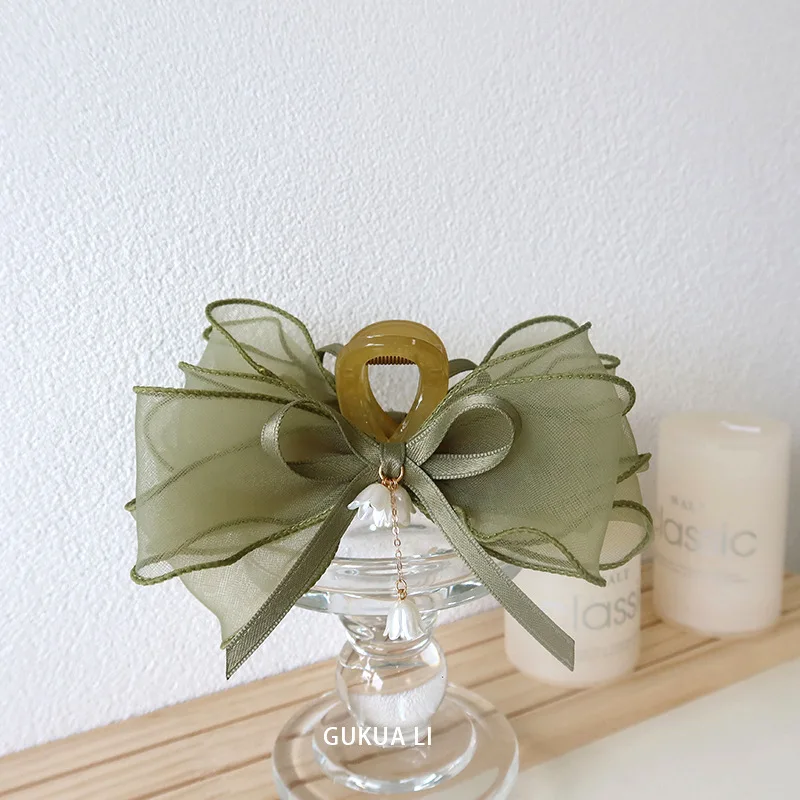 1pc Forest System Bow Hair Clip Lily of the Valley Floral Shark Clip for Women Super Sensen Hairpin Elegant Hair Accessories