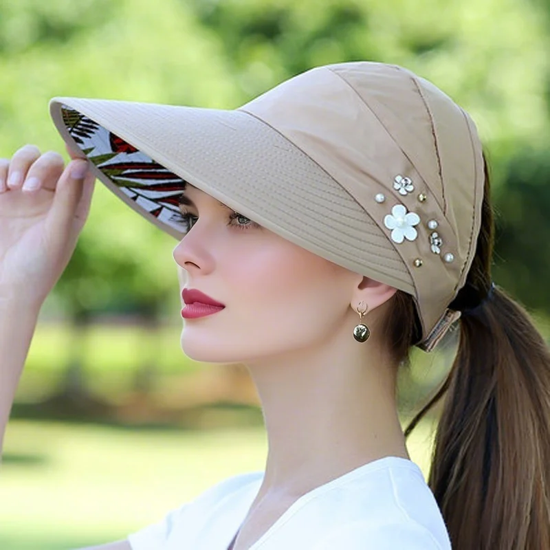 M-2 Sun Hat Summer Shade HHT For Women Foldable Sun Protection Beach Large Brimmed Hat UV Protection Cycling Empty Top