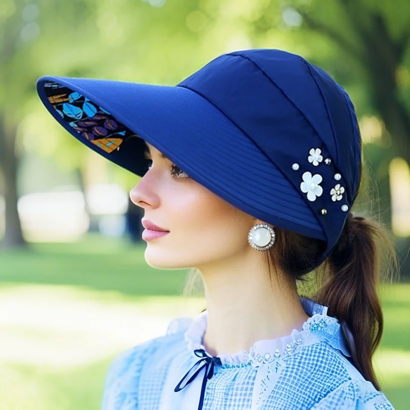 M-2 Sun Hat Summer Shade HHT For Women Foldable Sun Protection Beach Large Brimmed Hat UV Protection Cycling Empty Top