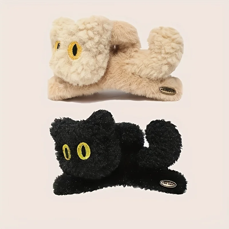 1/2pcs Autumn and Winter Fashion Plush Cat Claw Clip, Cute Cartoon Women's Shark Clip, Super Cute Ponytail Bun Clip.