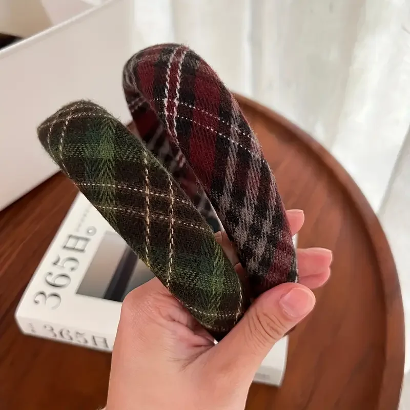 Retro Plaid Sponge Headband for Women Elegant Wash Face Hair Band When Going Out Fashion Girls Hair Accessories
