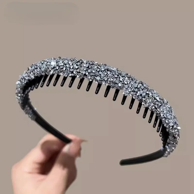 Non-slip Rhinestone Hair Hoops Bands Women Toothed Elastic Headbands For Women Shiny Luxury Hair Hoops Bezel Accessories