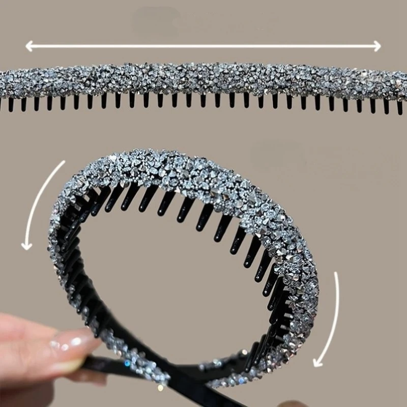 Non-slip Rhinestone Hair Hoops Bands Women Toothed Elastic Headbands For Women Shiny Luxury Hair Hoops Bezel Accessories
