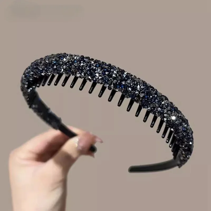 Non-slip Rhinestone Hair Hoops Bands Women Toothed Elastic Headbands For Women Shiny Luxury Hair Hoops Bezel Accessories