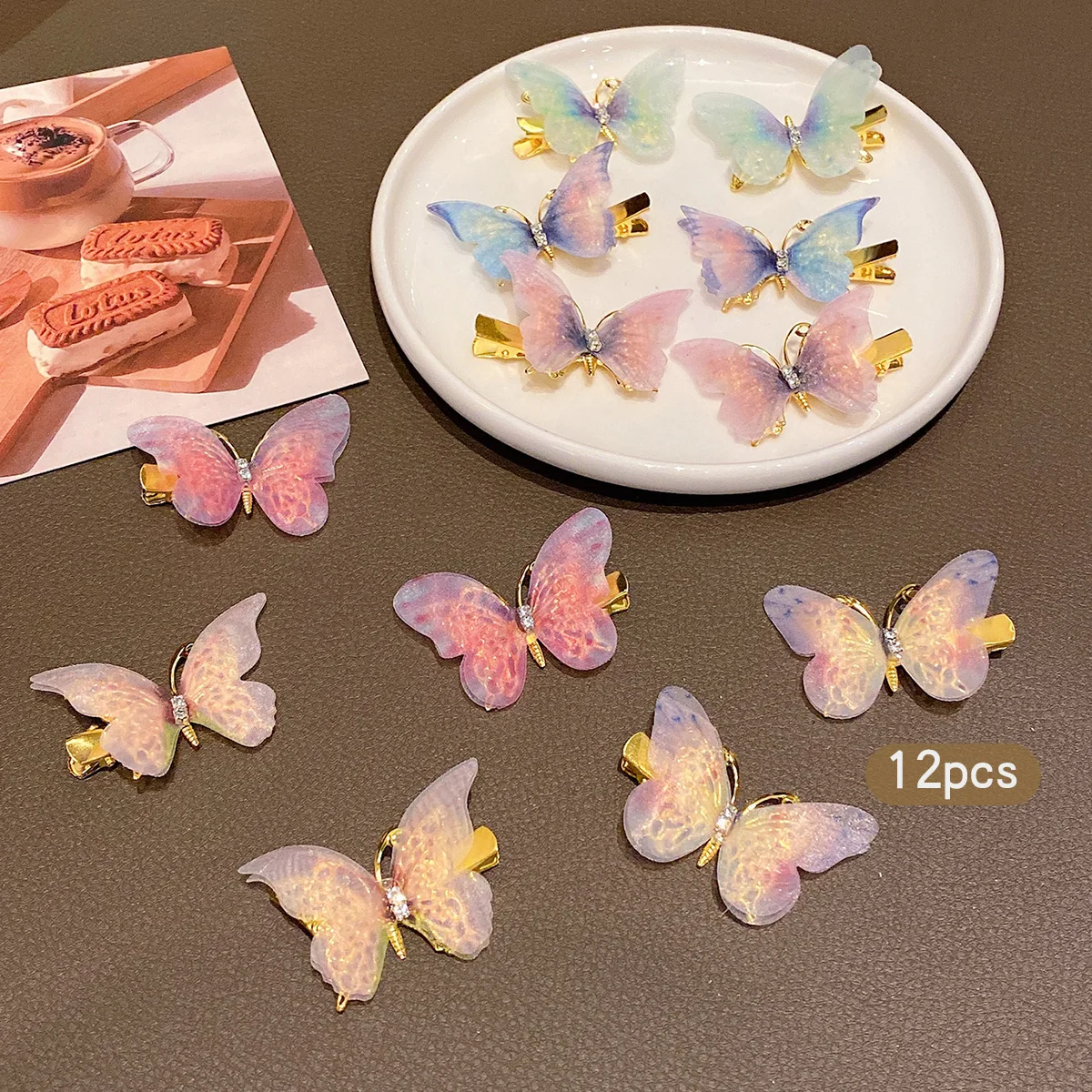 12Pcs Sweet Wind Butterfly Hair Clips Set Cute Daily Use Hair Accessories for Girls
