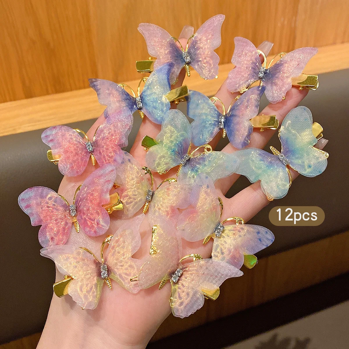 12Pcs Sweet Wind Butterfly Hair Clips Set Cute Daily Use Hair Accessories for Girls