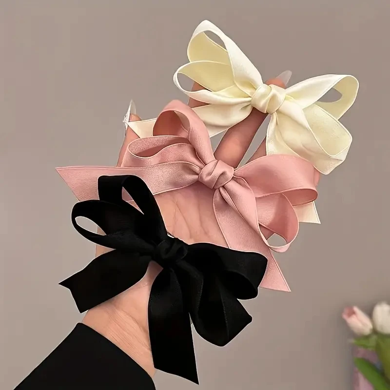 3pcs Fashionable Cute Fabric Hair Bow Ribbon Hair Clips and Headwear for Women Black White Bow Top Clip Elegant Hair Accessories
