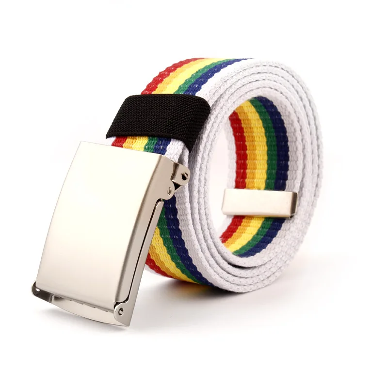 Fashion Canvas Belts Men Women Waist Belt Metal Buckle Belt Top Quality Unisex Rainbow Waistband Jeans Accessories 100-140cm