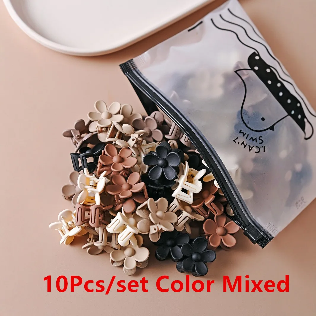 Wholesale 10Pcs Color Mixed Matte Small Flower Hair Claw Clips Sweet Mini Non Slip Hairpins Barrette Women Girl Hair Accessories