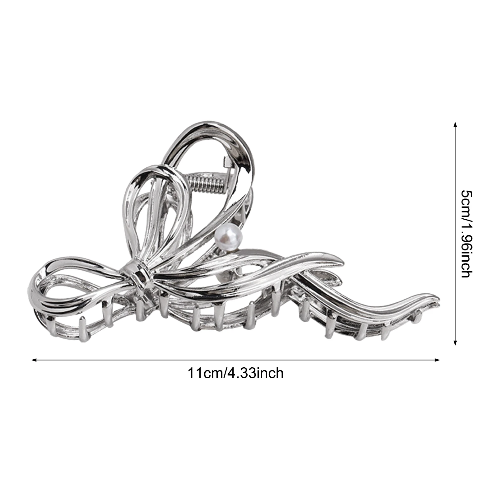 Bridal Hair Claw Clip Pearl Bow Ornament Wedding Party Accessory Elegant Metal Large Jaw Clip for Women's Bun Styling