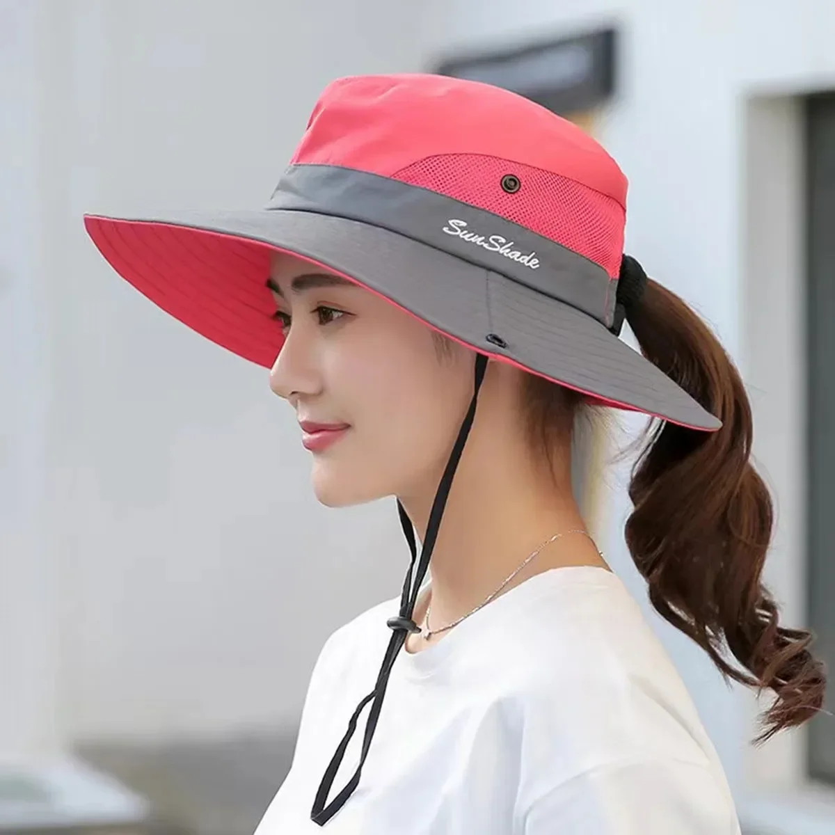 Women's Outdoor Large Brim Ponytail Fishing Hat with Quick Drying and Sun Protection, Perfect for Beach Traveling and Cycling