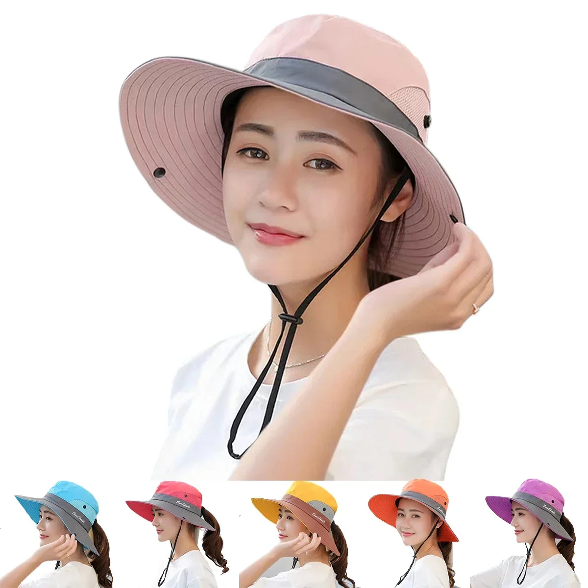 Women's Outdoor Large Brim Ponytail Fishing Hat with Quick Drying and Sun Protection, Perfect for Beach Traveling and Cycling