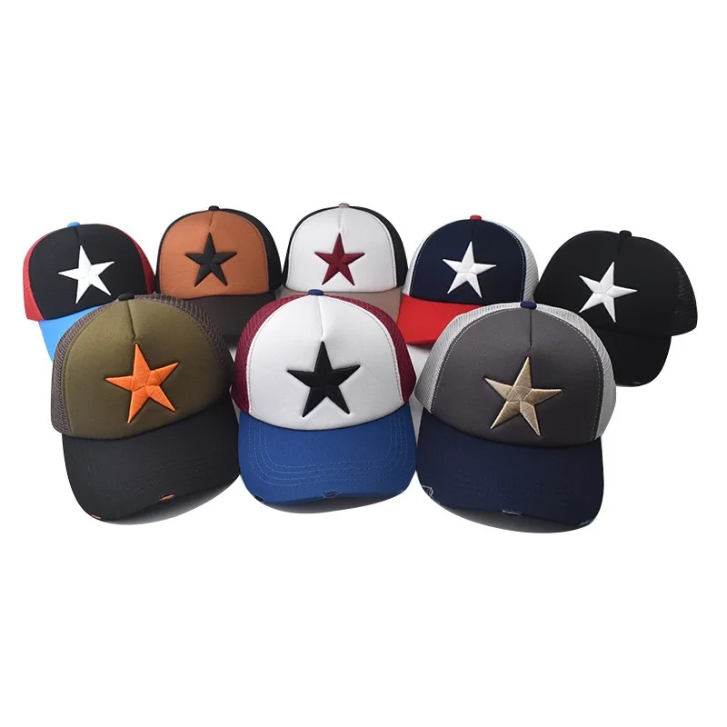 Hot Sale Unisex Adjustable Mesh Cap Casual Plain Embroidery Five-Star Cotton Baseball Cap Summer Trucker Hat for Women And Men