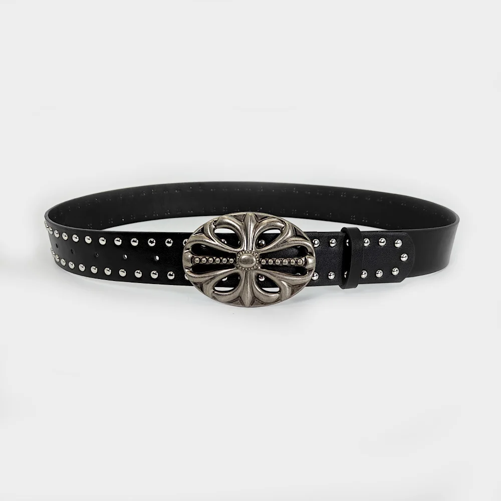 Unisex Jeans Belt Female Punk Gothic Wide Belts For Women Luxury Brands Hollow Cross Hearts Men's belt Male Rivet Waistband