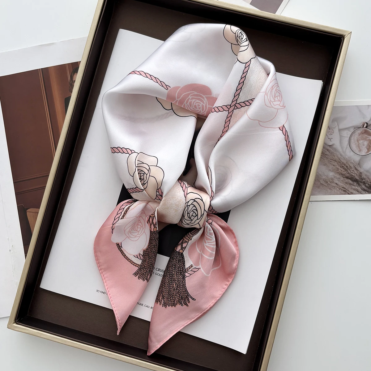 Imitation Silk Red Print Square Scarf For Women, Bandana Spring/Summer Luxury Scarf,Hair Head Band For Dressing Up Your Look