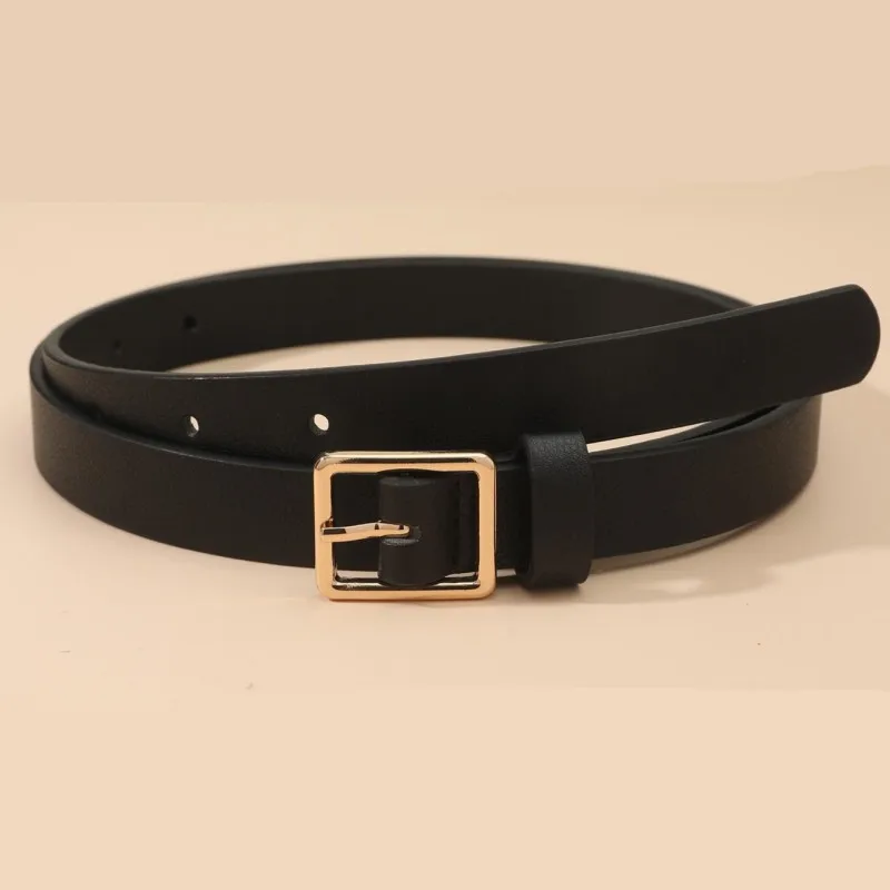 Golden small square buckle, versatile, high-end, simple, trendy, fashionable, personalized, and the thin waistband is also very