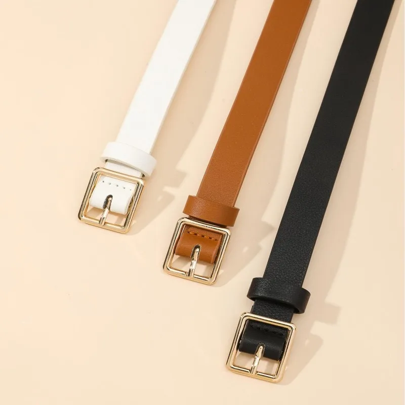 Golden small square buckle, versatile, high-end, simple, trendy, fashionable, personalized, and the thin waistband is also very
