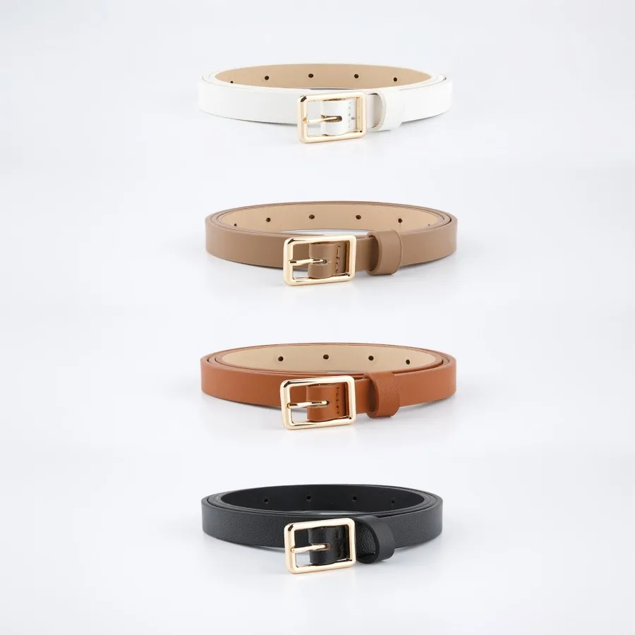 Golden small square buckle, versatile, high-end, simple, trendy, fashionable, personalized, and the thin waistband is also very