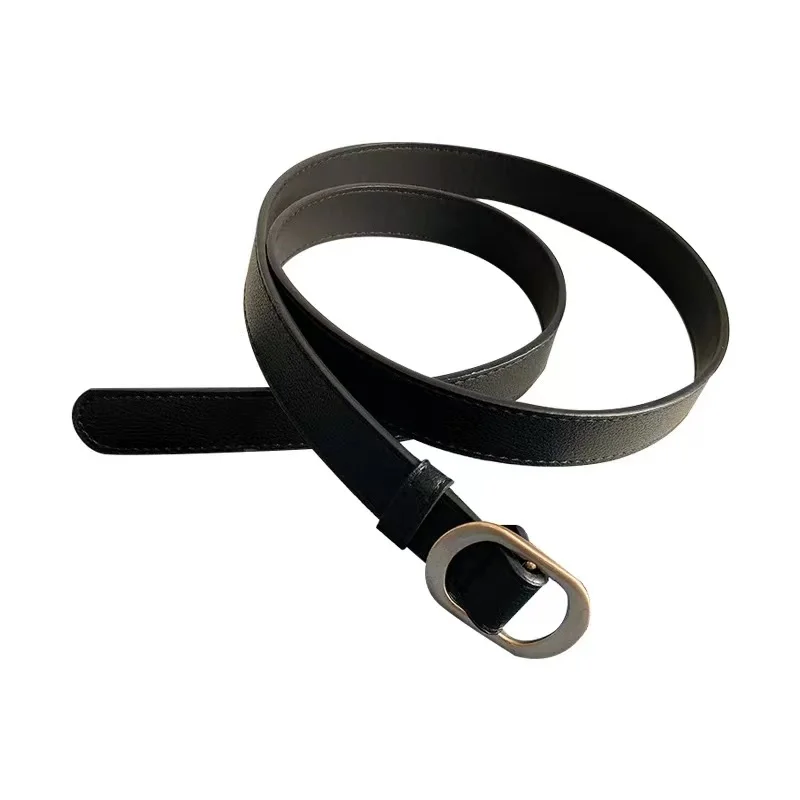 Korean retro metal buckle belt for women; ins jeans with no holes; versatile and simple belt for students; popular trend.