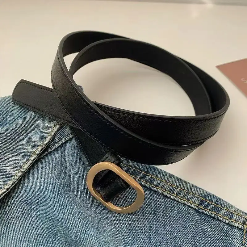 Korean retro metal buckle belt for women; ins jeans with no holes; versatile and simple belt for students; popular trend.