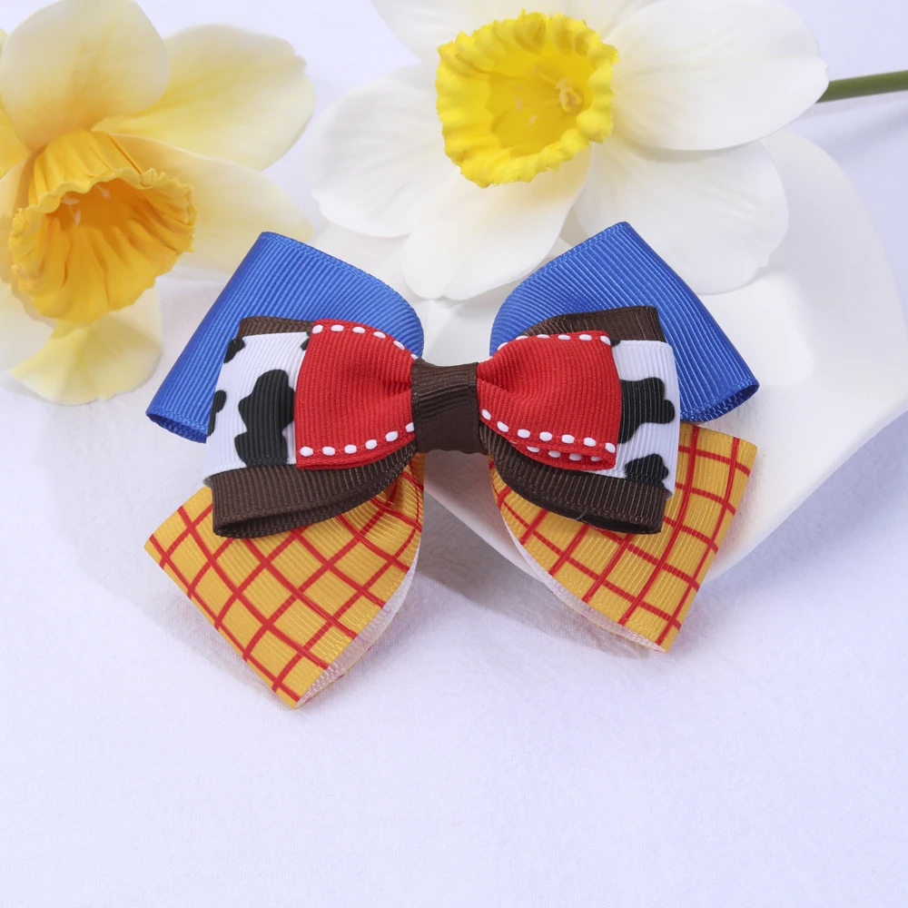 Girly Triple Bow Clip Sweet Pastel Barrette For Girls 3-layer Cute Ice Cream Plaid Cow Print Hairpin Kids Headdress Accessories