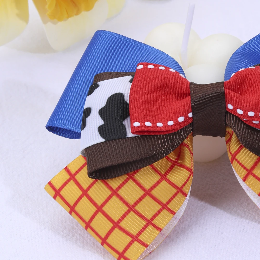 Girly Triple Bow Clip Sweet Pastel Barrette For Girls 3-layer Cute Ice Cream Plaid Cow Print Hairpin Kids Headdress Accessories