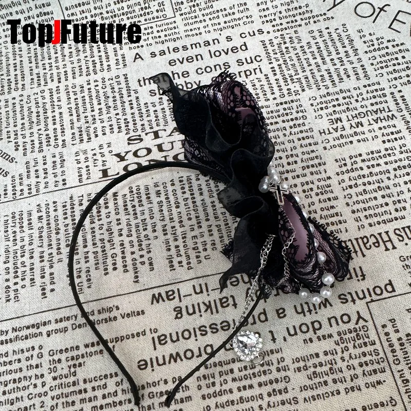 Heavy Industry Gothic Lolita Cosplay Black Pink Lolita Lovely Japanese Girl Harajuku Subculture Bow Lace Love Pearl Headband