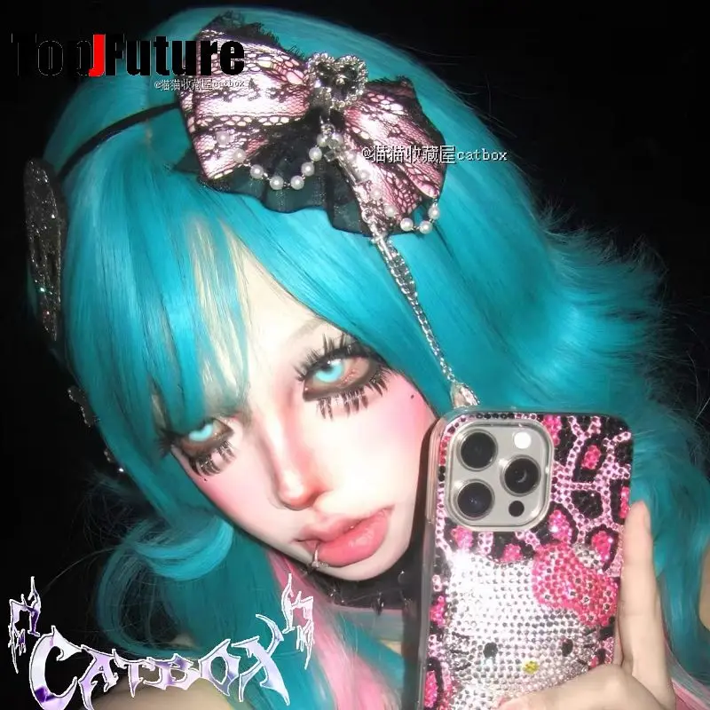 Heavy Industry Gothic Lolita Cosplay Black Pink Lolita Lovely Japanese Girl Harajuku Subculture Bow Lace Love Pearl Headband