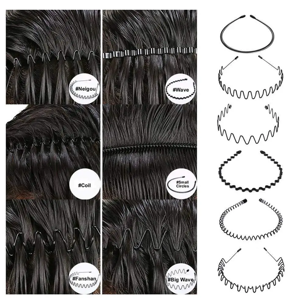 6pcs Metal Headband For Men Women Fashion Hair Bands Outdoors Sports Non Slip Smooth Elastic Teeth Comb Unisex Hair Accessories