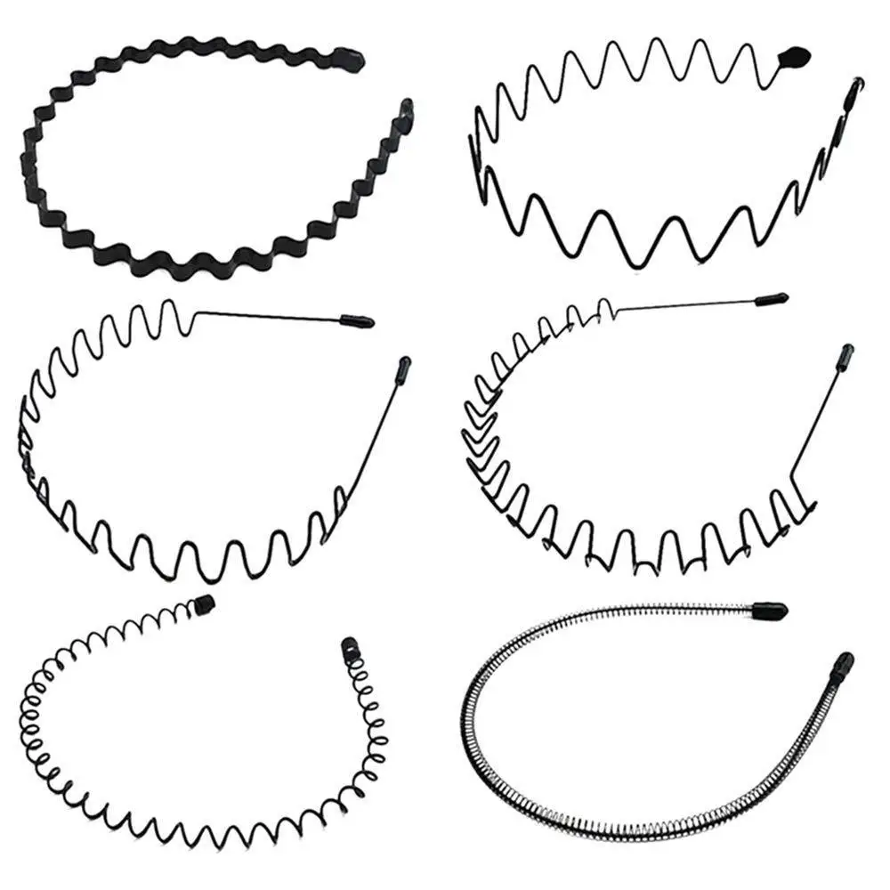 6pcs Metal Headband For Men Women Fashion Hair Bands Outdoors Sports Non Slip Smooth Elastic Teeth Comb Unisex Hair Accessories