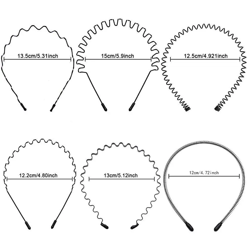 6pcs Metal Headband For Men Women Fashion Hair Bands Outdoors Sports Non Slip Smooth Elastic Teeth Comb Unisex Hair Accessories