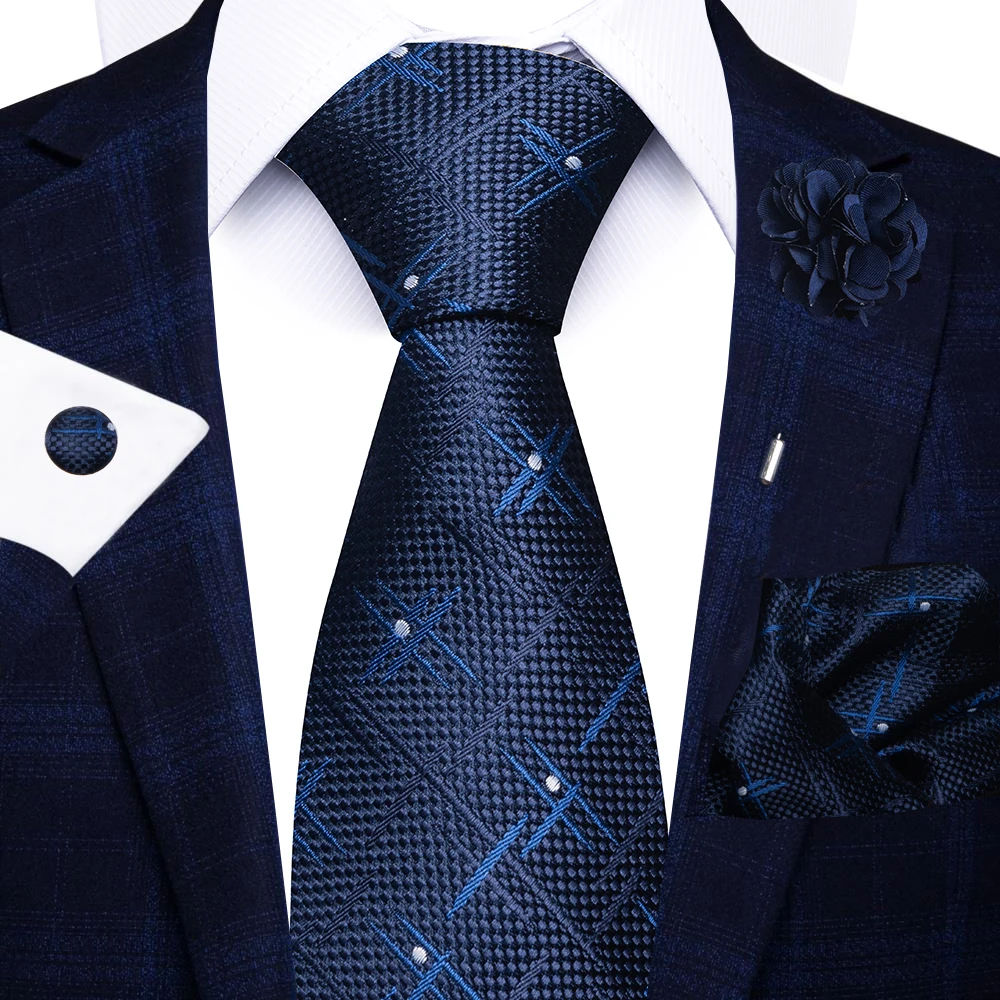 New Style 8 CM Red Paisley Tie Handkerchief Cufflink Pin Set For Men Necktie Clothing Accessories Wedding Gravatas Fit Party