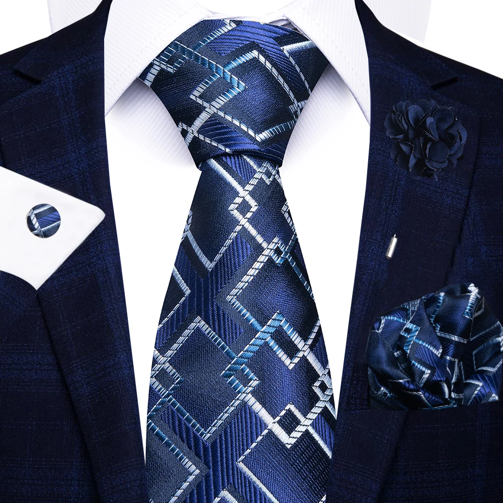 New Style 8 CM Red Paisley Tie Handkerchief Cufflink Pin Set For Men Necktie Clothing Accessories Wedding Gravatas Fit Party