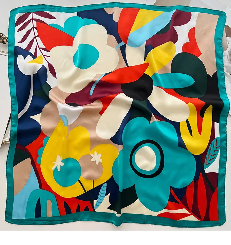 2025 Fashion Luxury Brand 70cm Silk Square Scarf Women Satin Shawl Wrap Hijab Echarpe Neck Tie Female Hair Bandana Headkerchief