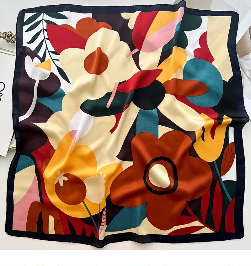 2025 Fashion Luxury Brand 70cm Silk Square Scarf Women Satin Shawl Wrap Hijab Echarpe Neck Tie Female Hair Bandana Headkerchief