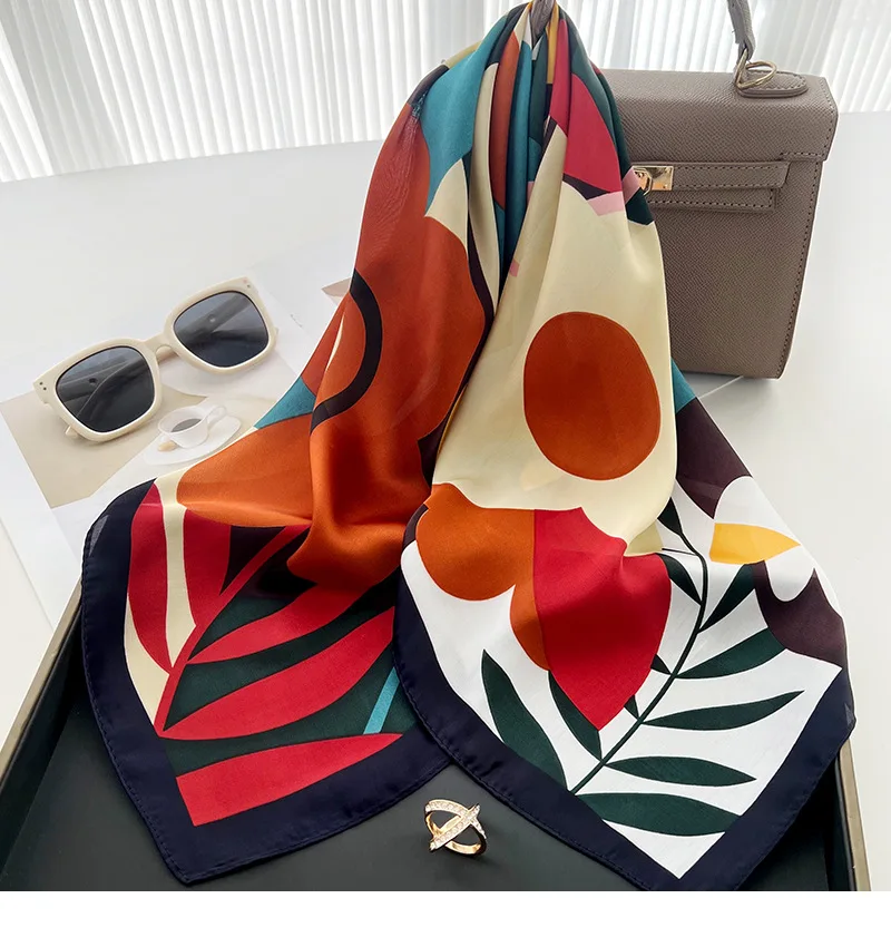 2025 Fashion Luxury Brand 70cm Silk Square Scarf Women Satin Shawl Wrap Hijab Echarpe Neck Tie Female Hair Bandana Headkerchief