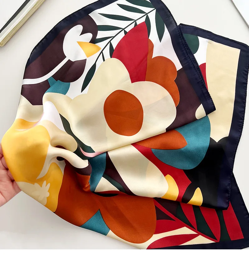 2025 Fashion Luxury Brand 70cm Silk Square Scarf Women Satin Shawl Wrap Hijab Echarpe Neck Tie Female Hair Bandana Headkerchief