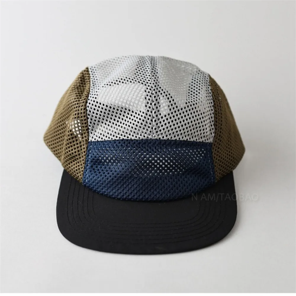 Fashion Retro Mesh Baseball Cap 5 Panel Flat-brimmed Sun Visor Cap Breathable Adjustable Quick-drying Hat Unisex
