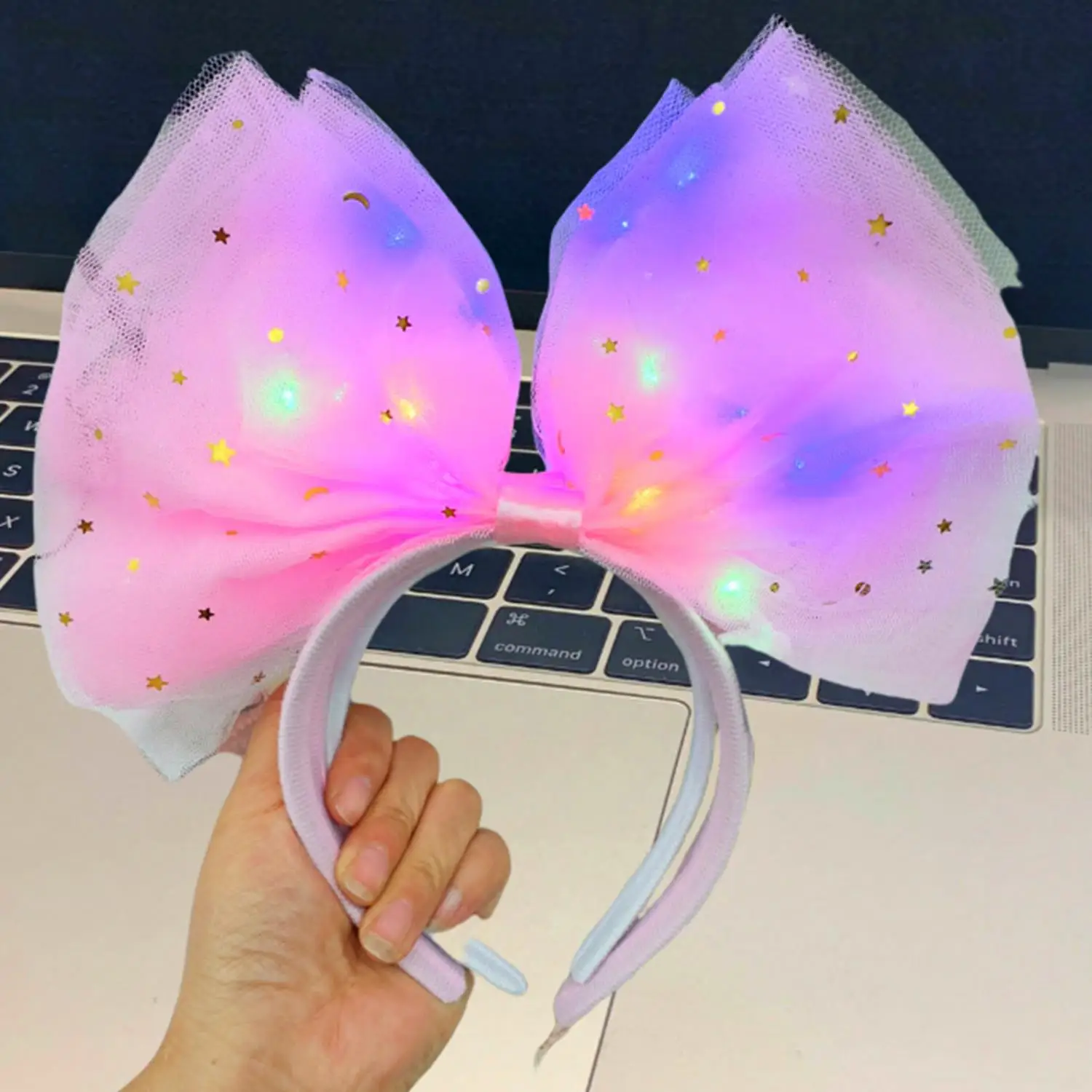 Big Bow Glow Headband LED Light Hairband LED Headpiece Light Up Wreath Headdress Glow Party Hair Accessories Glow in The Dark