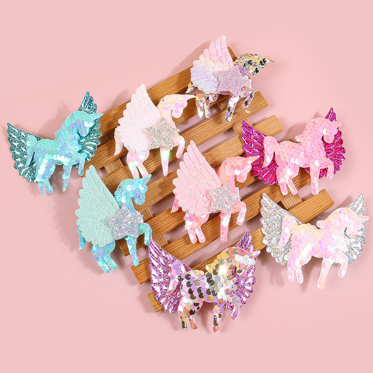 4pcs Unicorn Hair Clips for Girls Cute Wing Sequin Unicorn Hairpins Barrettes Clips Children Kids Girls Hair Accessories
