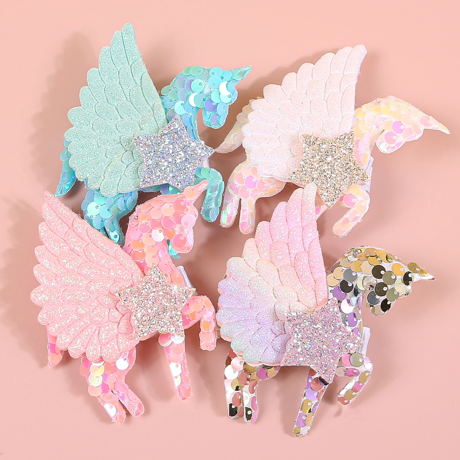4pcs Unicorn Hair Clips for Girls Cute Wing Sequin Unicorn Hairpins Barrettes Clips Children Kids Girls Hair Accessories
