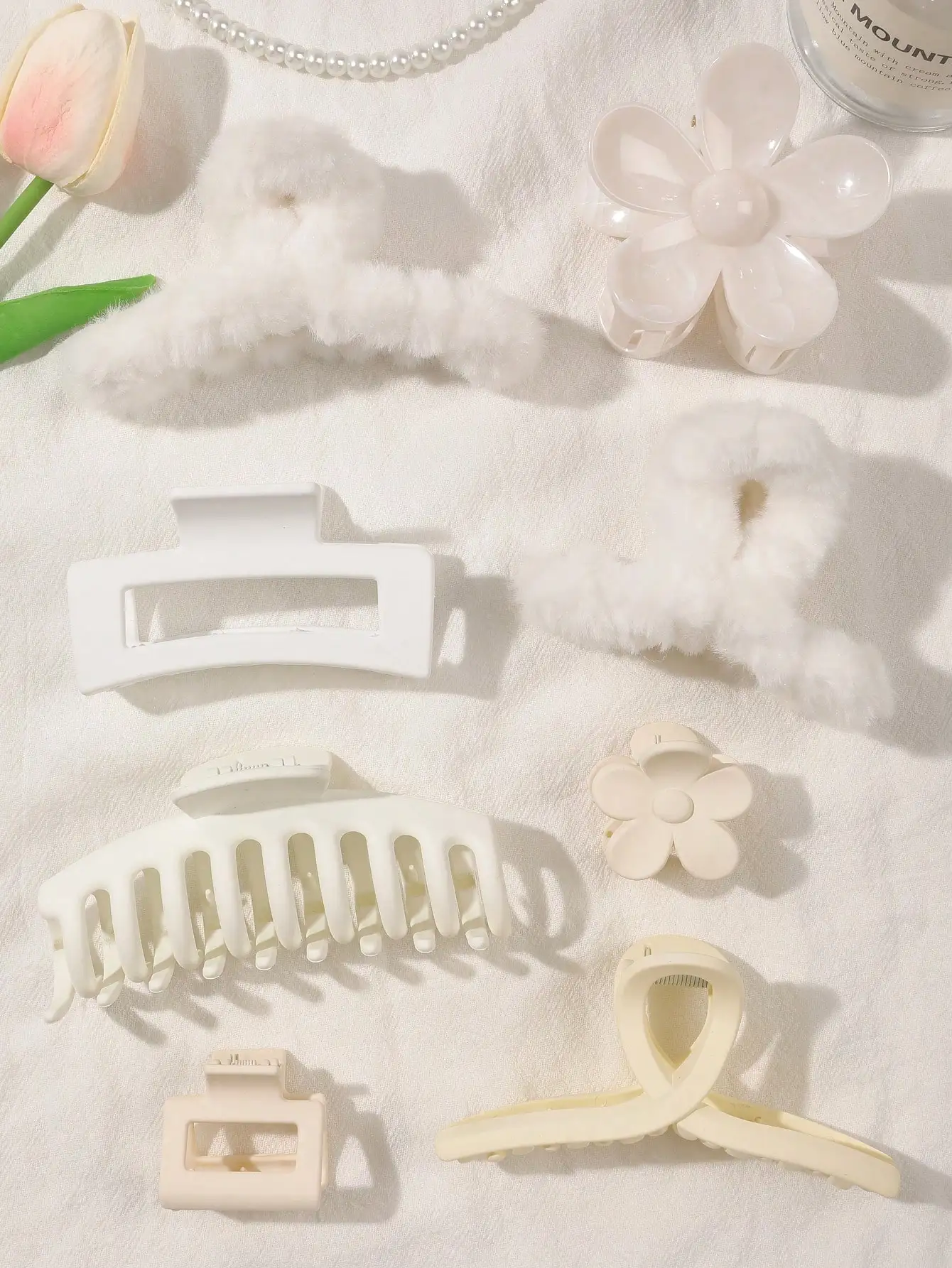 8Pcs Autumn Winter Pink Fashion Hair Accessories for Women 4.9Inch Large Hair Claw Clips,Matte Banana Clip,Strong Hold Jaw Clip