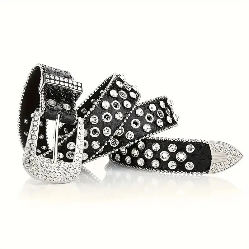 Punk Rhinestone Women's Belts for Jeans Luxury Famous Brand Studded Belt Female Waist Belt for Women Gothic Y2K Gold Silver Pink