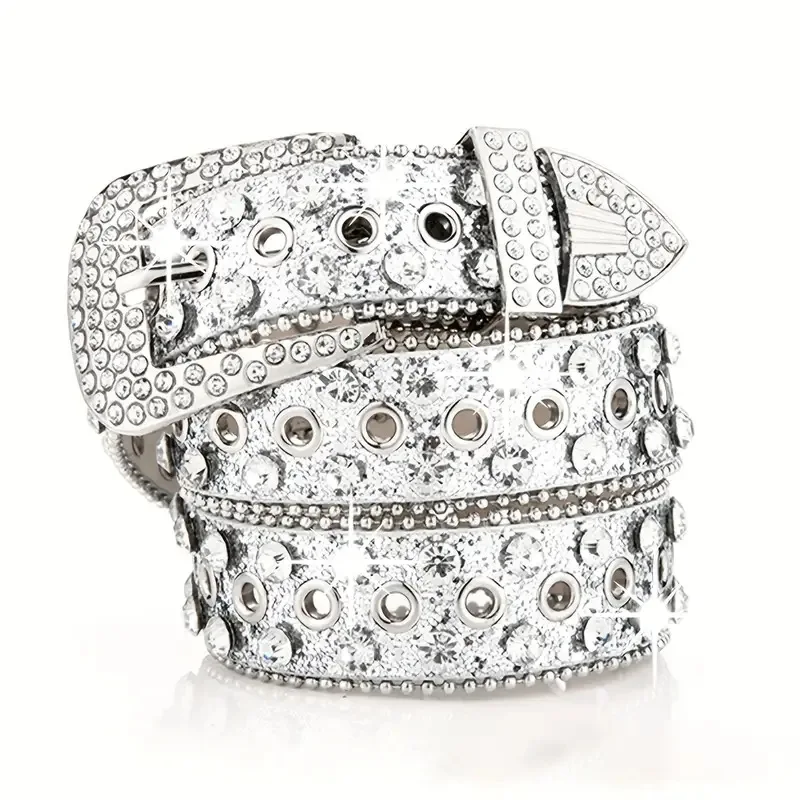 Punk Rhinestone Women's Belts for Jeans Luxury Famous Brand Studded Belt Female Waist Belt for Women Gothic Y2K Gold Silver Pink