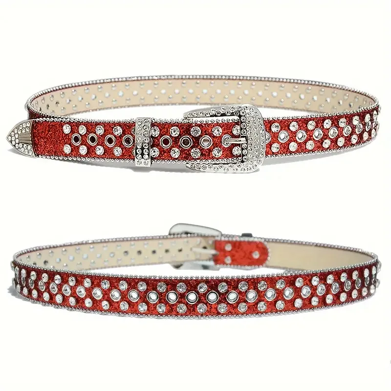 Punk Rhinestone Women's Belts for Jeans Luxury Famous Brand Studded Belt Female Waist Belt for Women Gothic Y2K Gold Silver Pink